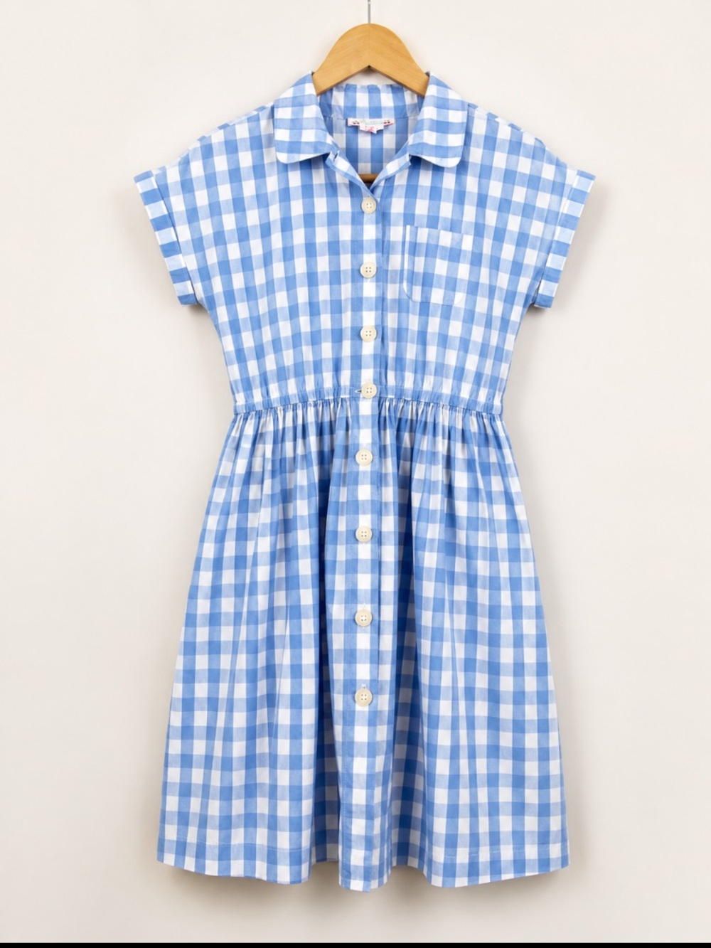 Bonpoint Blue White Gingham Shirt Dress Girls Size 12 Cotton Button Front Dress